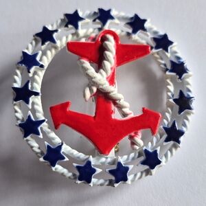 Vintage anchor brooch patriotic red white blue stars pin american navy sailor